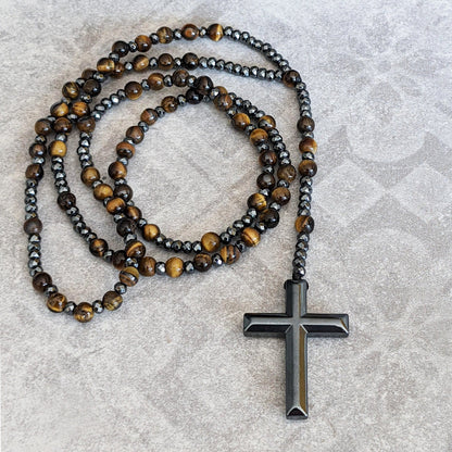 Men's Blue Gemstone Cross Chain Necklace