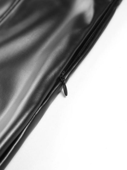 Flared Ladies Trousers in Imitation Leather - Sofia-Black-XS-Nora Luxe
