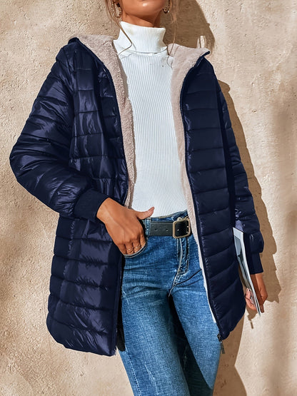 Fleece Lined Women's Jacket with Zip - Eliza-Dark Blue-XS-Nora Luxe