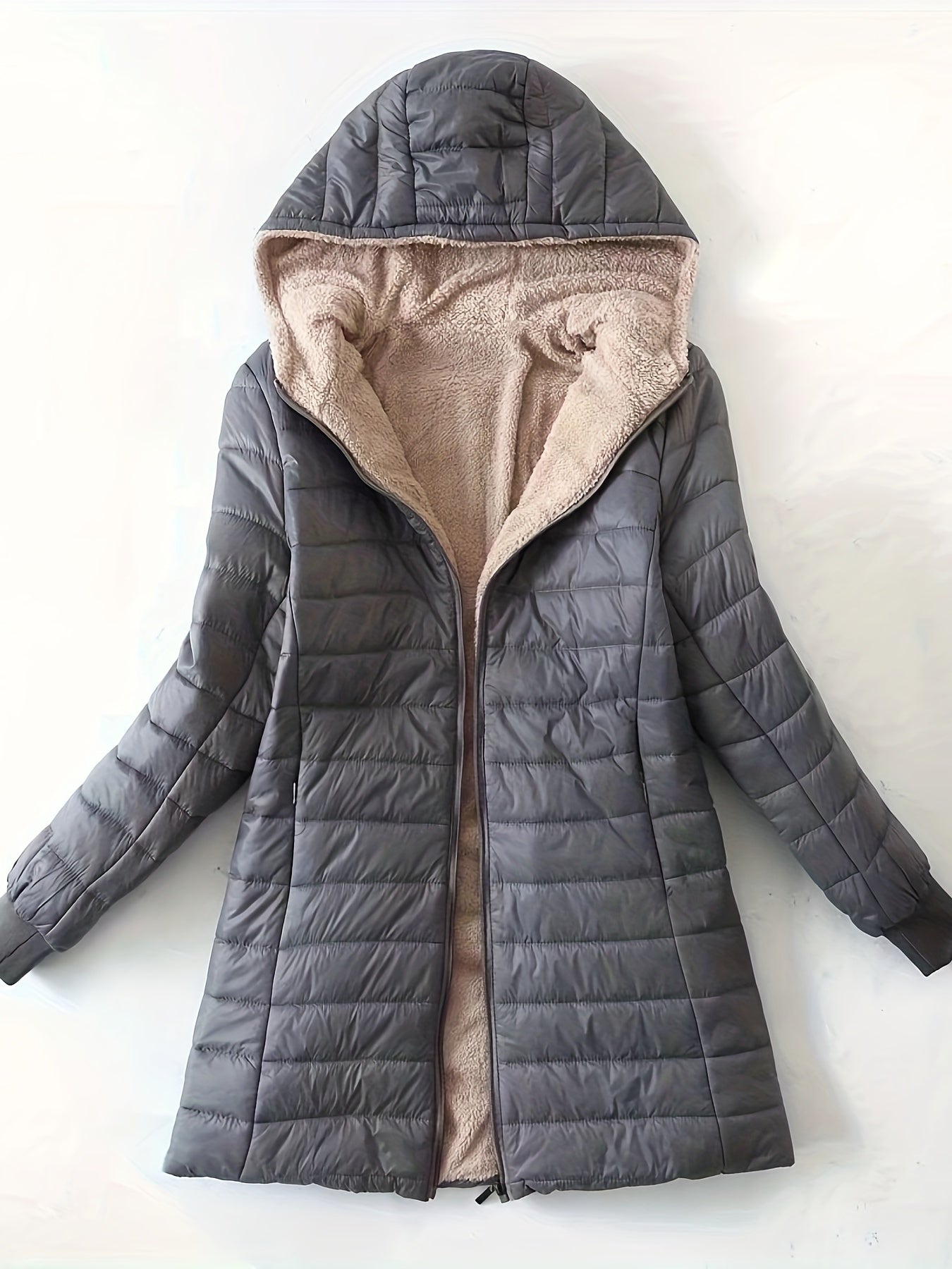 Fleece Lined Women's Jacket with Zip - Eliza-Dark Gray-XS-Nora Luxe