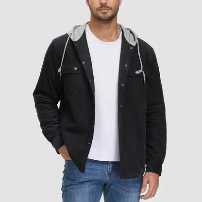 Fleece Men's Jacket with Hood - Nordic-Dark Gray-M-Nora Luxe