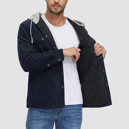 Fleece Men's Jacket with Hood - Nordic-Dark Gray-M-Nora Luxe