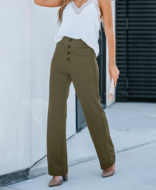 Flexible High-Waisted Trousers - Luna-Green-S (36)-Nora Luxe
