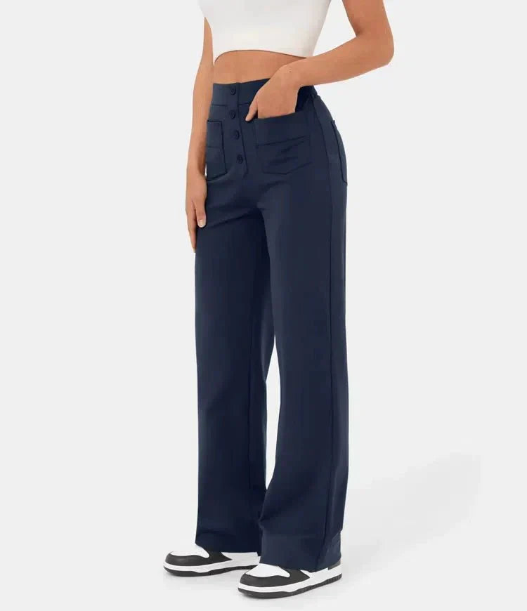 Flexible High-Waisted Trousers - Luna-Navy-S (36)-Nora Luxe