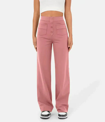 Flexible High-Waisted Trousers - Luna-Pink-S (36)-Nora Luxe