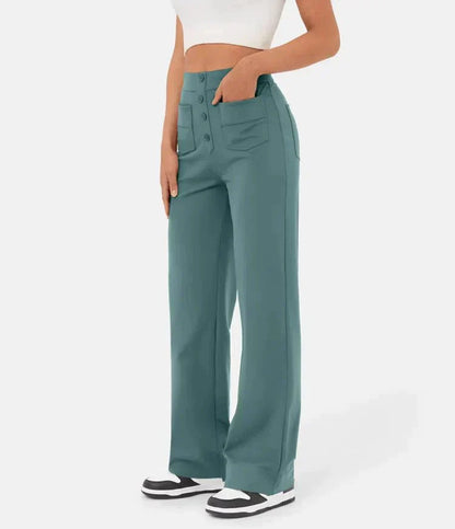 Flexible High-Waisted Trousers - Luna-Stone Green-S (36)-Nora Luxe