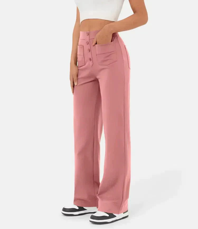 Flexible High-Waisted Trousers - Luna-Stone Green-S (36)-Nora Luxe