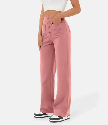 Flexible High-Waisted Trousers - Luna-Stone Green-S (36)-Nora Luxe