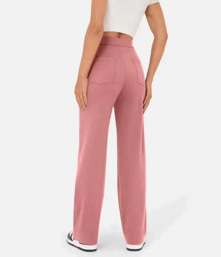 Flexible High-Waisted Trousers - Luna-Stone Green-S (36)-Nora Luxe