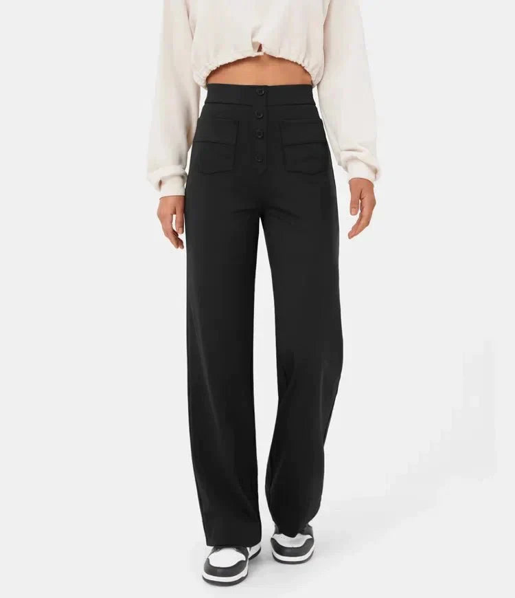 Flexible High-Waisted Trousers - Luna-Stone Green-S (36)-Nora Luxe