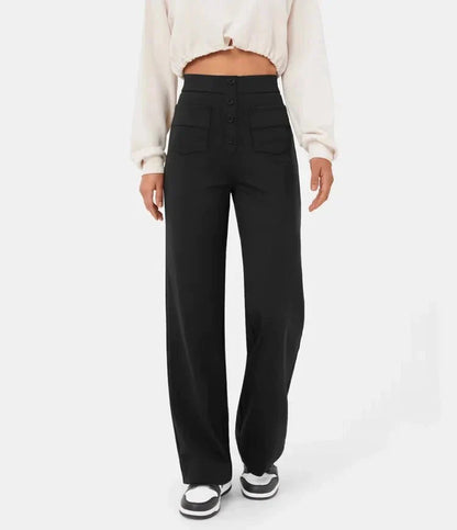 Flexible High-Waisted Trousers - Luna-Stone Green-S (36)-Nora Luxe