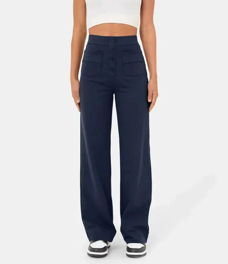 Flexible High-Waisted Trousers - Luna-Stone Green-S (36)-Nora Luxe