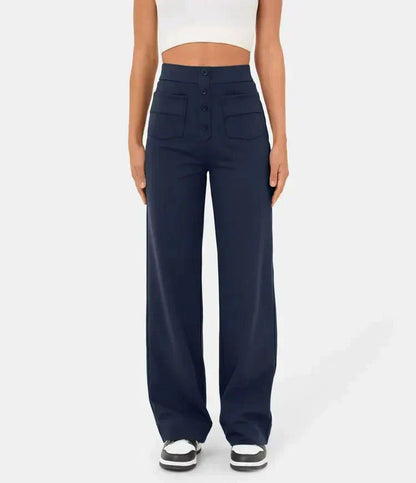 Flexible High-Waisted Trousers - Luna-Stone Green-S (36)-Nora Luxe
