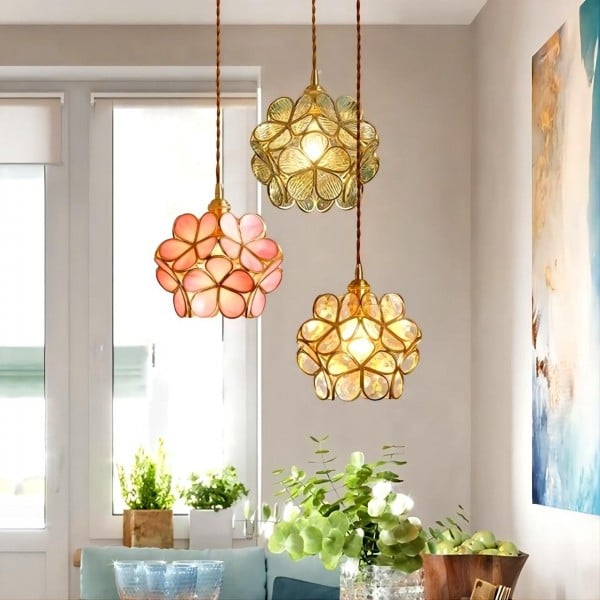 Elegant Gold Floral Hanging Lamp - Pexav