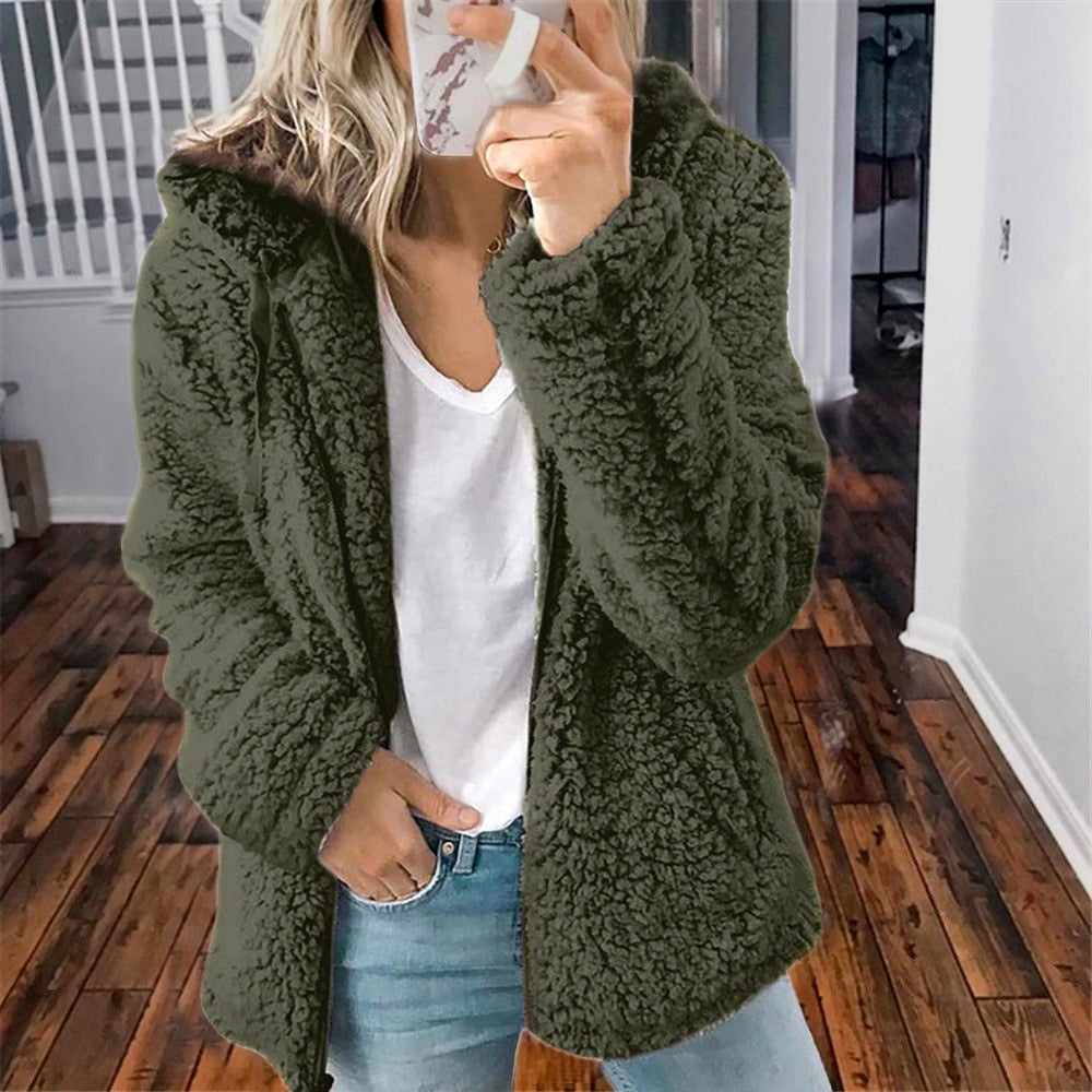 Fluffy Ladies' Jacket with Hood - Sofia-Green-S-Nora Luxe
