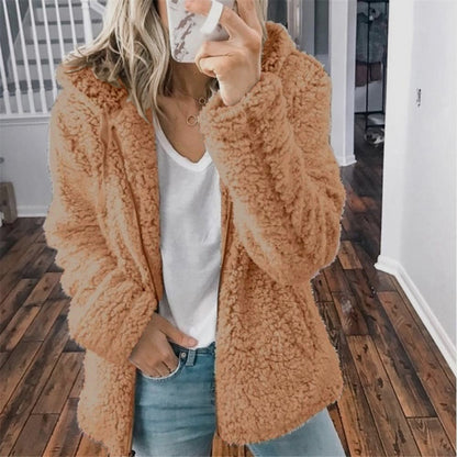 Fluffy Ladies' Jacket with Hood - Sofia-Pink-S-Nora Luxe