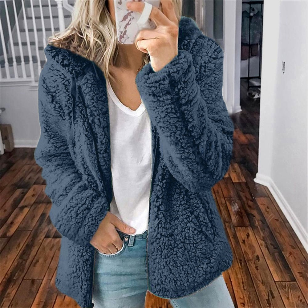 Fluffy Ladies' Jacket with Hood - Sofia-Pink-S-Nora Luxe