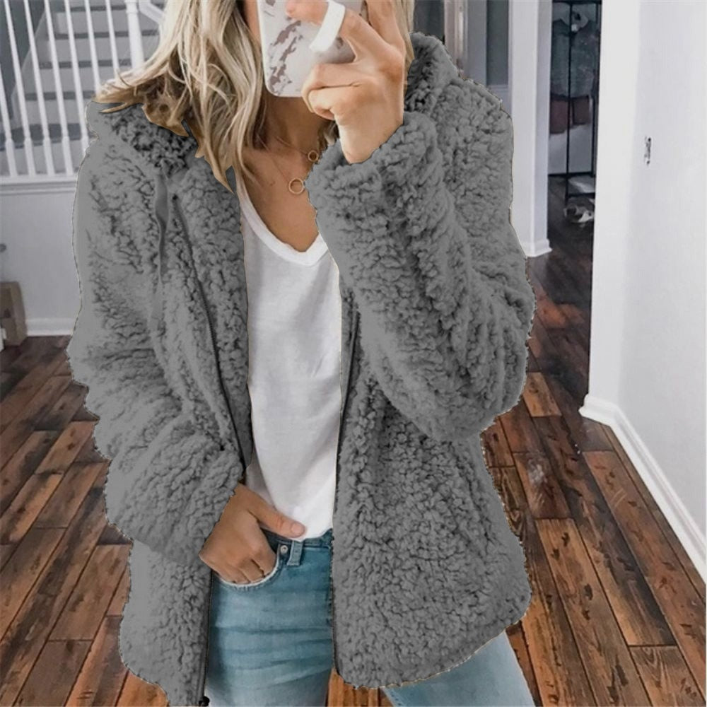 Fluffy Ladies' Jacket with Hood - Sofia-Pink-S-Nora Luxe