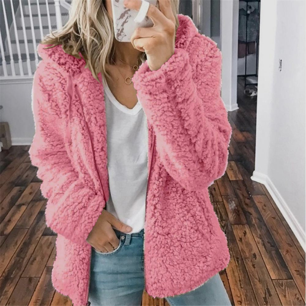 Fluffy Ladies' Jacket with Hood - Sofia-Pink-S-Nora Luxe