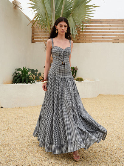 Classic Checked Strapless Summer Dress