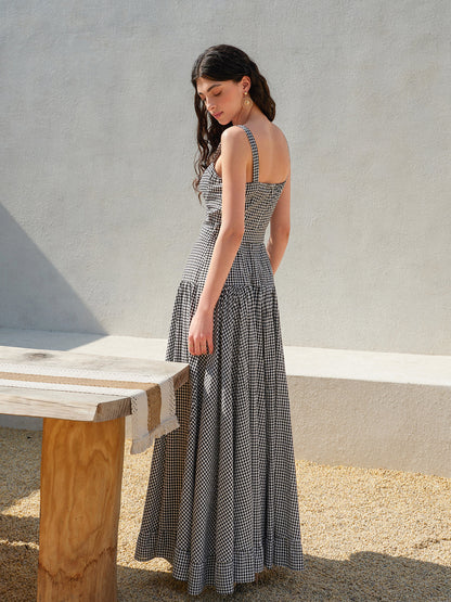 Classic Checked Strapless Summer Dress