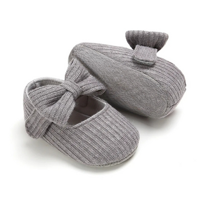Girls Baby Booties - StackStars-Gray Bow-0-6 Months-Nora Luxe
