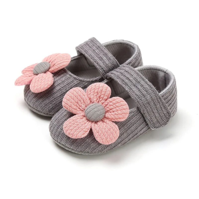Girls Baby Booties - StackStars-Gray Flowers-0-6 Months-Nora Luxe