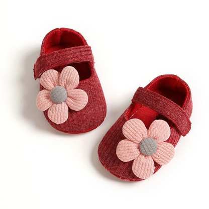 Girls Baby Booties - StackStars-Red Flowers-0-6 Months-Nora Luxe