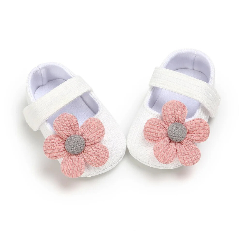 Girls Baby Booties - StackStars-White Flowers-0-6 Months-Nora Luxe