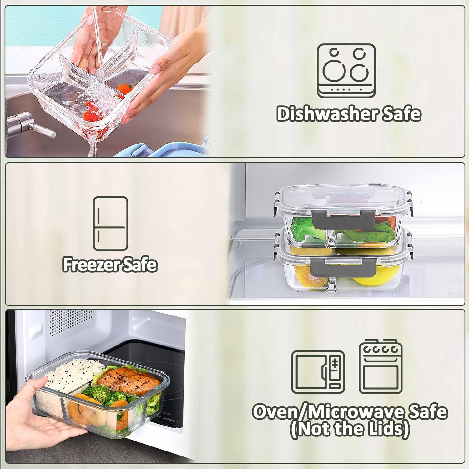 Glass Meal Prep Containers 5-Pack - 1L-Gray-Nora Luxe