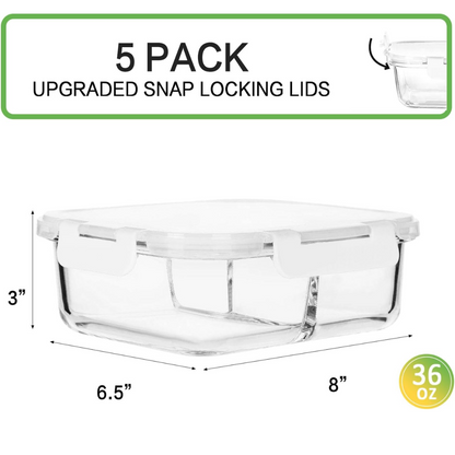 Glass Meal Prep Containers 5-Pack - 1L-Gray-Nora Luxe