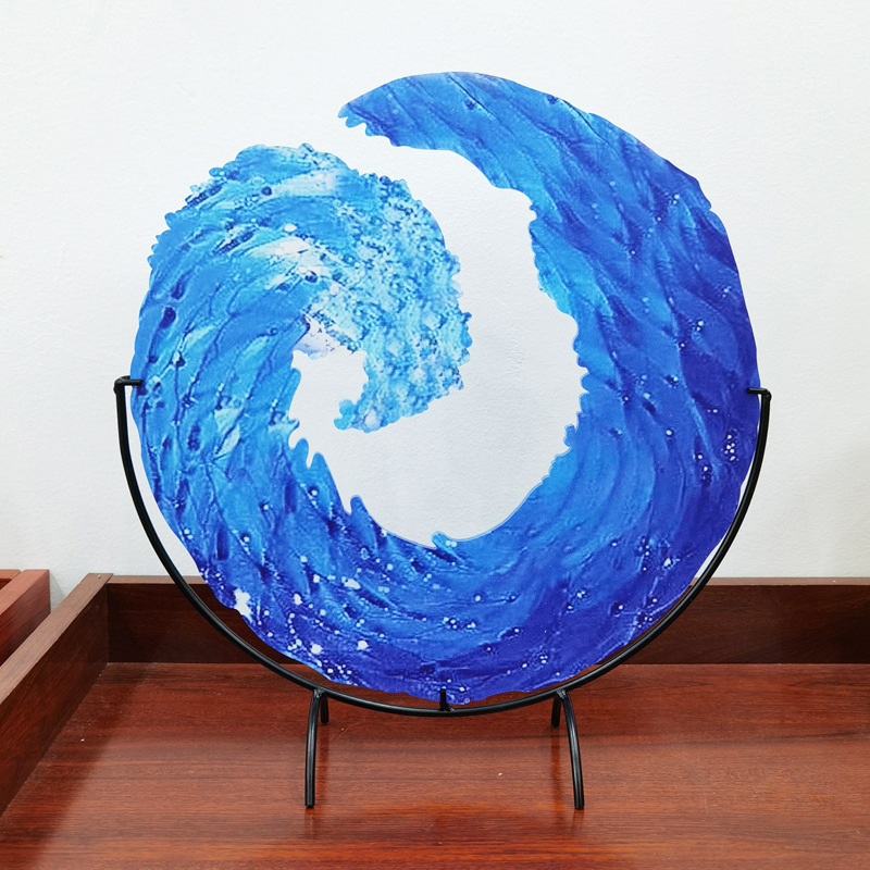 Clear Blue Ocean Wave Art Glass Sculpture - Pexav