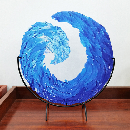 Clear Blue Ocean Wave Art Glass Sculpture - Pexav