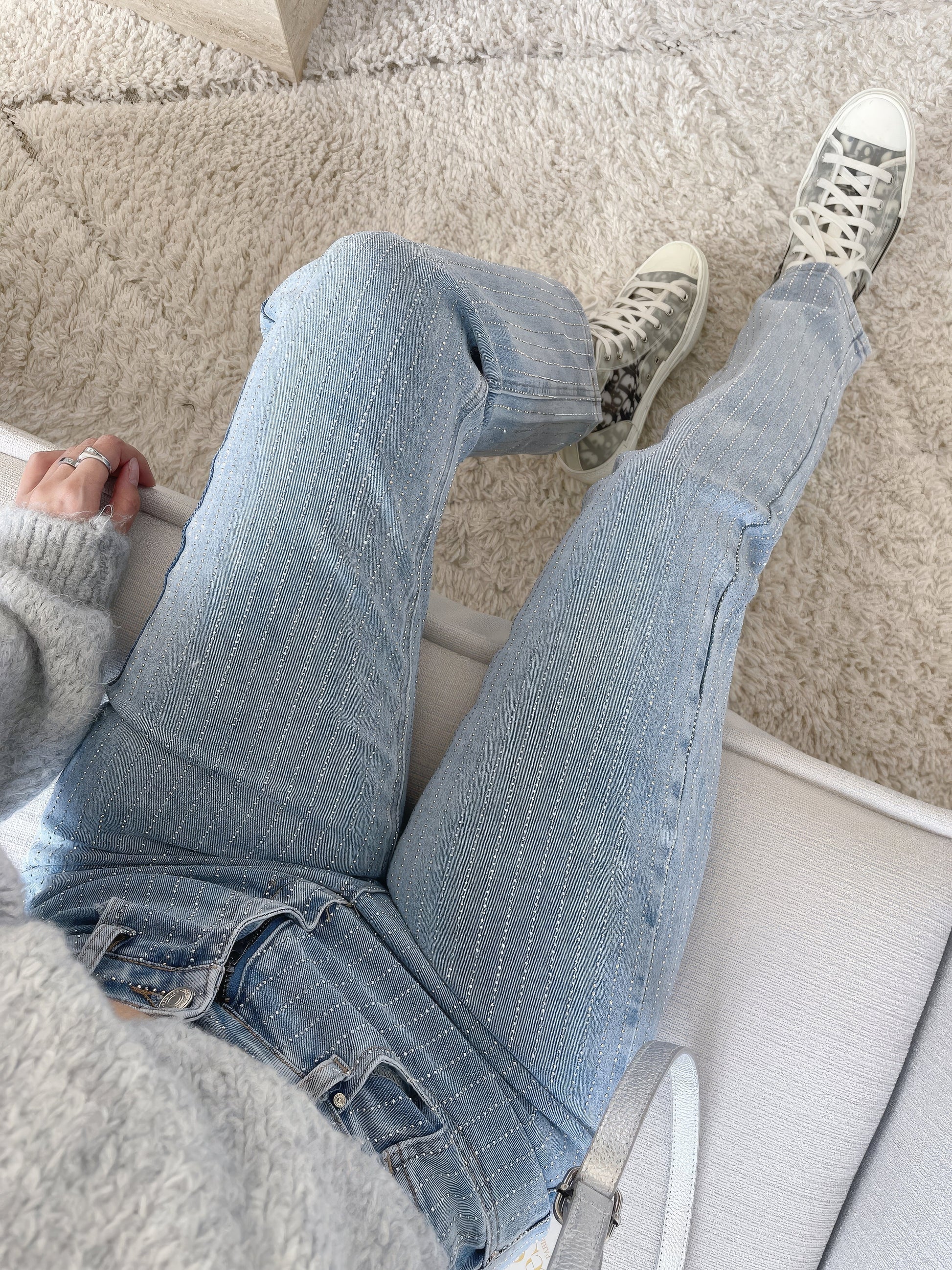 Glitter Ladies Jeans - Luminara-Light Blue Striped-S-Nora Luxe