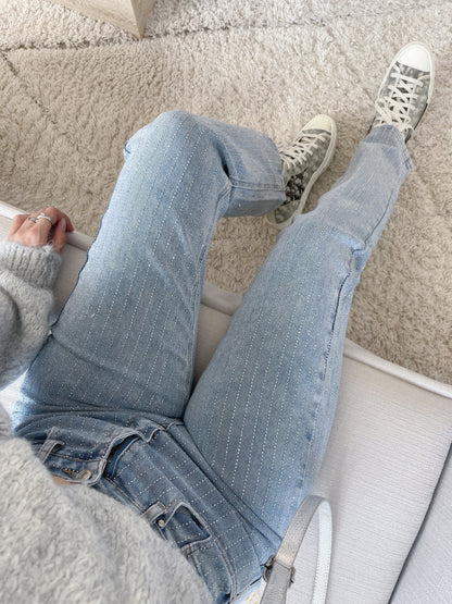 Glitter Ladies Jeans - Luminara-Light Blue Striped-S-Nora Luxe