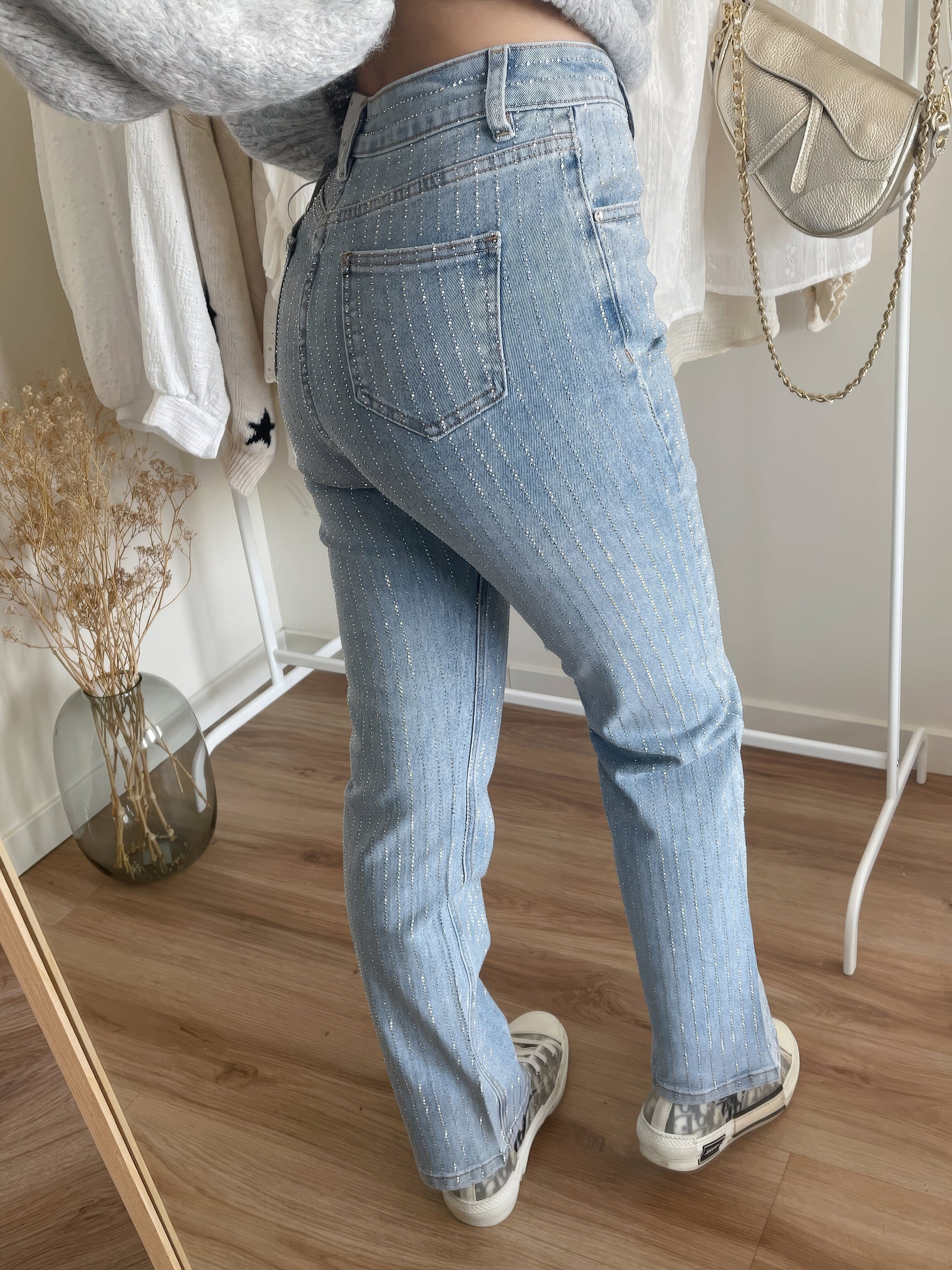 Glitter Ladies Jeans - Luminara-Light Blue Striped-S-Nora Luxe