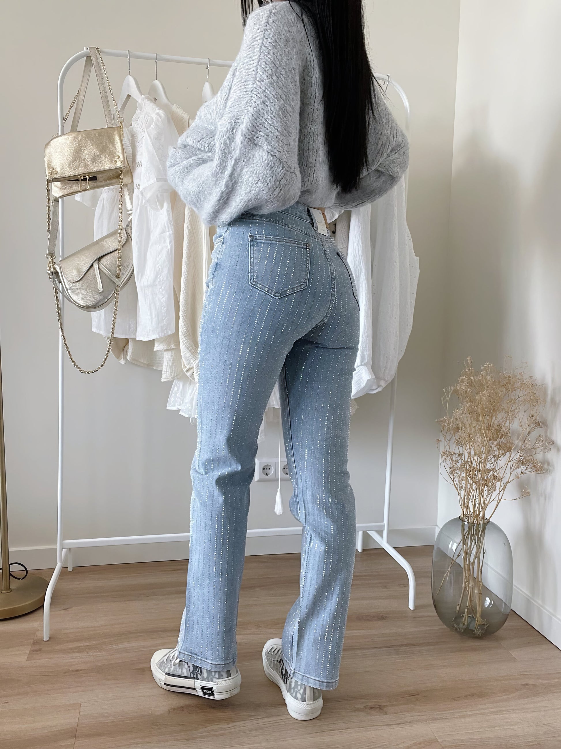 Glitter Ladies Jeans - Luminara-Light Blue Striped-S-Nora Luxe