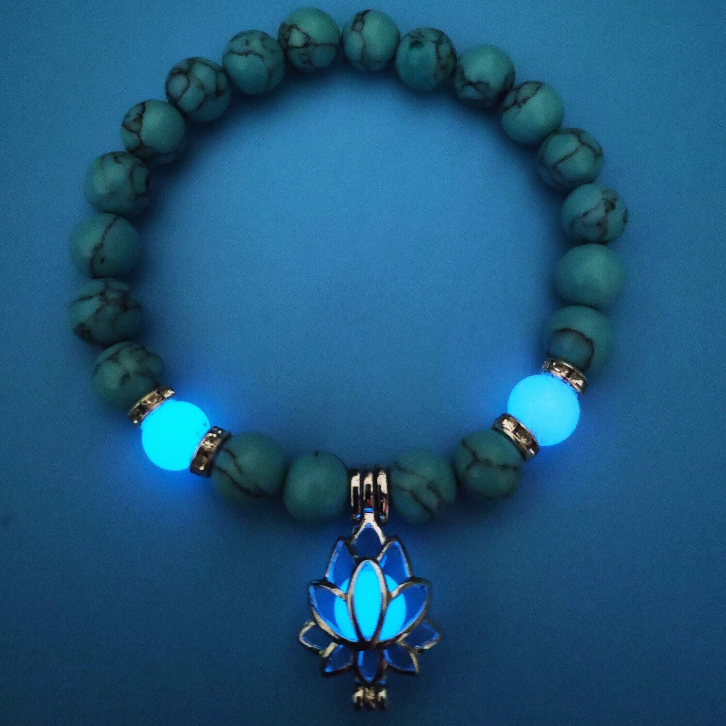 Glow-in-the-Dark Lotus Bracelet | Elegant Women's Jewellery-Blue-Aqua-Nora Luxe