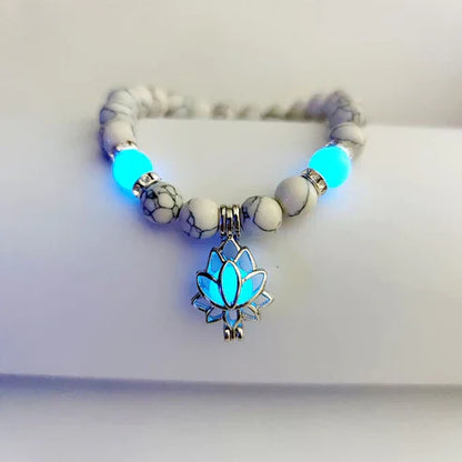 Glow-in-the-Dark Lotus Bracelet | Elegant Women's Jewellery-White-Aqua-Nora Luxe