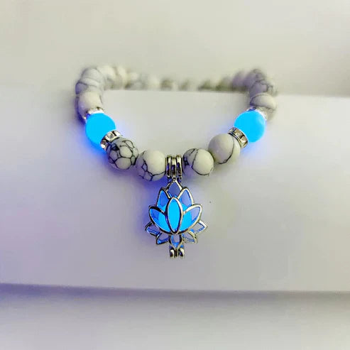 Glow-in-the-Dark Lotus Bracelet | Elegant Women's Jewellery-White-Blue-Nora Luxe