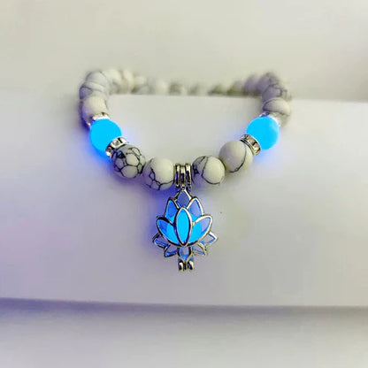 Glow-in-the-Dark Lotus Bracelet | Elegant Women's Jewellery-White-Blue-Nora Luxe