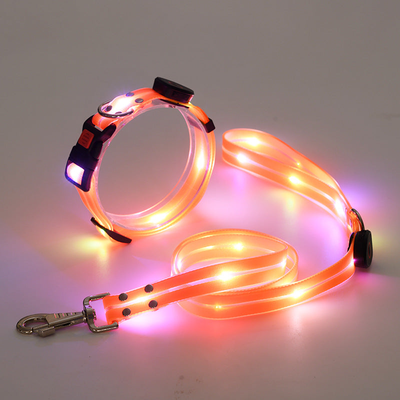 Glowing LED Dog Collar with Leash - NightBright-Orange-Nora Luxe