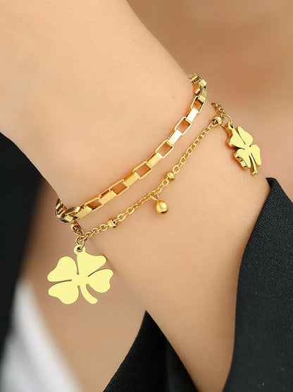 Gold Bracelet with Four-Leaf Clover Charm | Women's Lucky Jewellery-GOLD-Nora Luxe