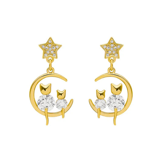 Sparkly Kitty Ear Stud Earrings with Gems - Pexav