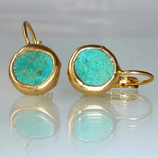 Turquoise Drop Earrings in Gold Tone - Pexav