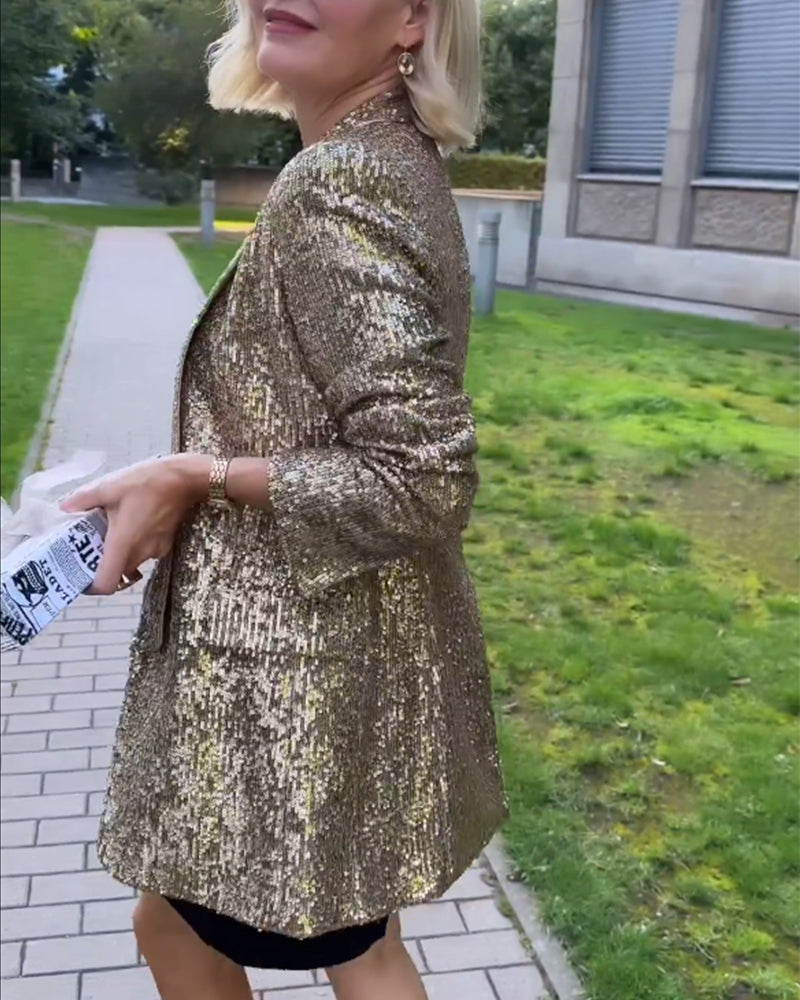 Gold Glitter Jacket with Sequins - Rosamund-Gold-S-Nora Luxe