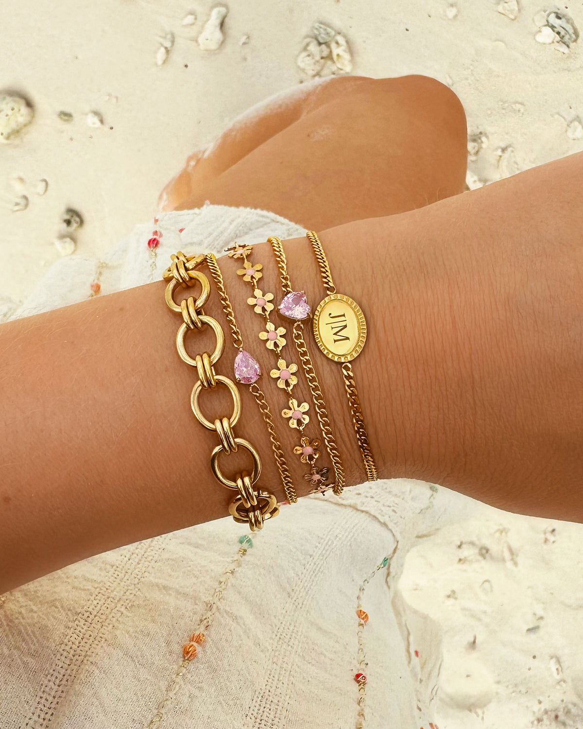 Sparkling Gemstone Heart Charm Bracelet