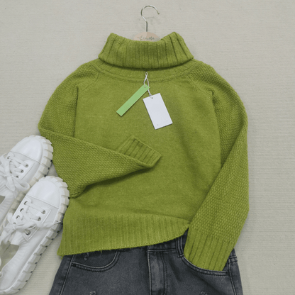 Grass Green Oversized Knitted Women's Turtleneck Sweater - Nora-S-Nora Luxe