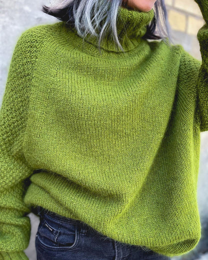 Large Olive Women's Cable Knit Turtleneck Sweater - Pexav