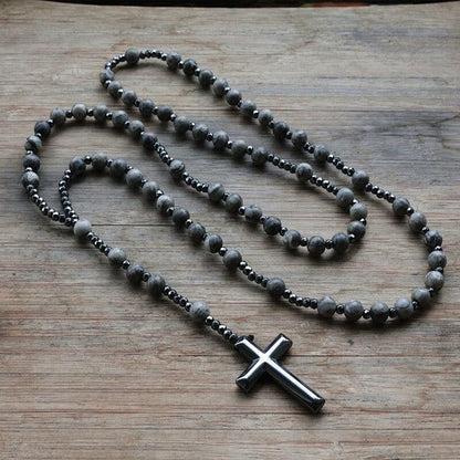 Men's Blue Gemstone Cross Chain Necklace
